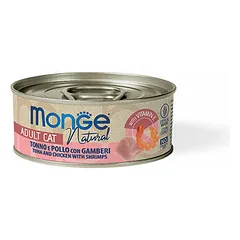 Monge Natural tunas ir vištiena su krevetėmis, drėgnas maistas katėms 80 g