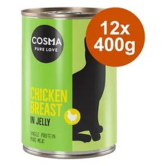 Cosma Original drebučiuose, drėgnas maistas katėms, ekonominė pakuotė 12 x 400 g