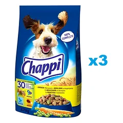 CHAPPI 3x2,7 kg sausas maistas šunims su paukštiena ir daržovėmis