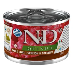 FARMINA N&D Quinoa Dog Venison, coconut 140 g Elniena su kokosu odai ir kailiui stiprinti