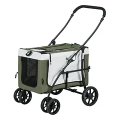 Vežimėlis šunims ir katėms iki 10 kg, sulankstomas, su nuimamu krepšiu, 81 x 58 x 97,5 cm, juodas, tamsiai žalias ir baltas