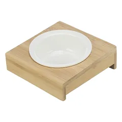 Trixie keraminis dubenėlis su bambuko stovu, baltas/ekru, 0.25 l, ø 12 cm