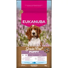 Eukanuba Grain Free Puppy S/M begrūdis sausas maistas mažų ir vidutinių veislių šuniukams su žuvimi, 3 kg