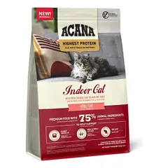 Acana Highest Protein Indoor Cat sausas begrūdis maistas namuose gyvenančioms katėms, 4,5 kg