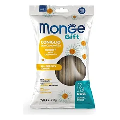 Monge Gift Dog Dental Stick All Breeds Senior Rabbit With Chamomile dantų lazdelės visų veislių vyresnio amžiaus šunims su triušiena ir ramunėlėmis, 210 g