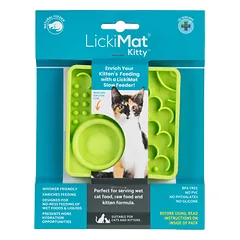 LickiMat Kitty - lėto maitinimo kilimėlis kačiukams ir suaugusioms katėms, su įmontuotu dubenėliu, Fioletowy / Mała — 4 nuotrauka