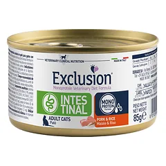 Exclusion Intestinal dietinis konservuotas pašaras katėms su kiauliena ir ryžiais, 85 g