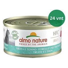 Almo Nature HFC Jelly Trout&Tuna upėtakis ir tunas drebučiuose konservai katėms 24x70g