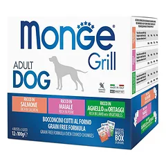Monge Grill Adult Chunkies Multipack Lamb, Pork, Salmon paštetų rinkinys šunims
