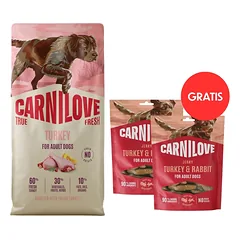 CARNILOVE True Fresh Dog Turkey Adult 12 kg – su šviežia kalakutiena suaugusiems šunims + CARNILOVE Dog Jerky Turkey and Rabbit 2 x 100 g DOVANŲ