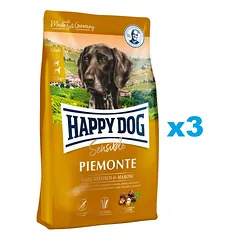 HAPPY DOG Supreme piemonte - antis, kaštonas, žuvis 3 x 10 kg