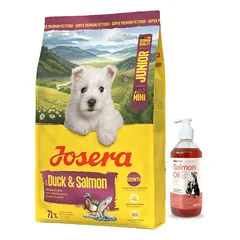 JOSERA Mini Junior Duck & Salmon 3kg + LAB V Lašišų aliejus šunims ir katėms 500ml