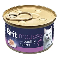 BRIT Premium by Nature Cat Mousse with Poultry Hearts 85 g paukščių širdelių tyrė, drėgnas kačių maistas