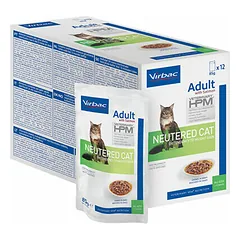 Virbac HPM Cat Adult Neutered lašišos gabaliukai padaže, veterinarinis maistas katėms 12x85 g — 4 nuotrauka