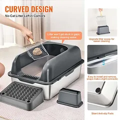 XL nerūdijančio plieno uždarą kačių kraiko dėžutė, 6 colių gylio, su filtru — 3 nuotrauka