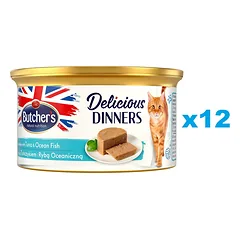BUTCHER'S Classic Delicious Dinners konservai putėsiai su tunais ir jūrų žuvimi 85 g x 12