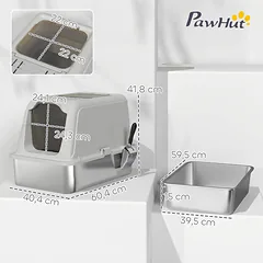 Uždaras kačių tualetas su plieniniu padėklu ir išėjimu viršuje, iki 8 kg, 60,4x40,4x41,8 cm, šviesiai pilkas — 3 nuotrauka
