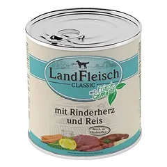 LandFleisch konservai šunims su jaučių širdimis ir ryžiais, 800 g.
