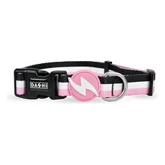 Dashi Stripes Pink & Black antkaklis - šuns antkaklis, dryžiai, M — 2 nuotrauka