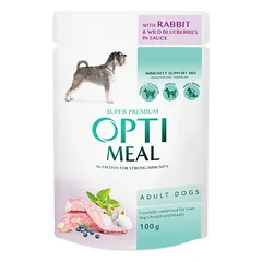 OPTIMEAL ™ visavertis konservuotas pašaras suaugusiems šunims su triušiena ir mėlynėmis padaže 12x0.1 kg