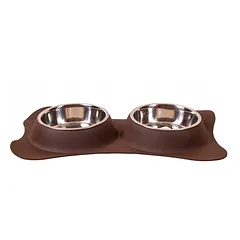 Happet dvigubų dubenėlių rinkinys šunims ir katėms 2x12 cm 0,24 l, rudas
