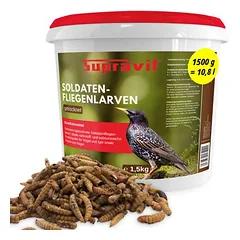 Supravit džiovintos juodosios kariuomenės musės lervos, pašaras paukščiams, 500g — 2 nuotrauka