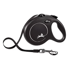 Flexi New Classic ritininis pavadėlis šunims L (juosta) 5 m, juodas parduotuvėje petshop.lt