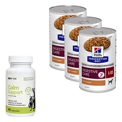 HILL'S PD Prescription Diet Canine i/d 3x360g - skardinė + LAB-V Calm Support - streso ir elgesio sutrikimų simptomų palaikymas 45 kapsulės