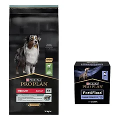 Purina Pro Plan Adult Medium Sensitive Digestion Lamb 14kg + PURINA PVD FortiFlora Dog 30 paketėlių