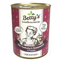 Betty´s Landhausküche su agurklių aliejumi, konservai 6 x 400 g, papildas katėms, Vištiena ir fazanas — 2 nuotrauka