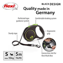 FLEXI pavadėlis šuniui Black Design S juostinis 5m, žalias — 3 nuotrauka