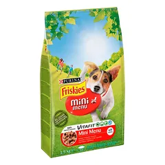 FRISKIES Mini meniu su jautiena ir daržovėmis 1,5 kg sauso maisto suaugusiems mažų veislių šunims