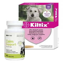 Bayer KILTIX, antkaklis dideliems šunims 70cm + LAB-V Calm Support - streso ir elgesio sutrikimų simptomų palaikymas 45 kapsulės