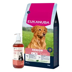 EUKANUBA Mature&Senior Large Lamb & Rice 12kg + LAB V Lašišų aliejus šunims ir katėms 500ml