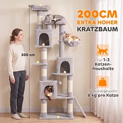 Draskyklė 200 cm su 2 guoliais, 3 nameliais, hamaku ir 3 kamuoliukais, 1–3 katėms iki 6 kg, šviesiai pilka — 4 nuotrauka
