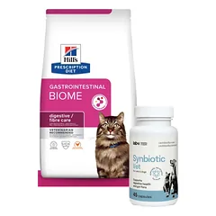HILL'S PD Prescription Diet Feline Gastrointestinal Biome 3kg + LAB-V Synbiotic Vet - virškinamojo trakto sveikata ir žarnyno mikroflora šunims ir katėms 45 kapsulės