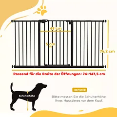 Apsauginės grotelės durims ir laiptams su 17,5/20,3/30,5 cm prailginimais, savaime užsidarančios, be gręžimo, 74–147,5 cm, atidaromos į abi puses, metalinės, juodos — 3 nuotrauka