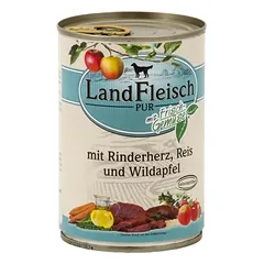 LandFleisch konservai šunims su jaučių širdelėmis ir ryžiais 6×400 g