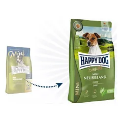 Happy Dog Mini Neuseeland visavertis pašaras mažų veislių suaugusiems šunims su ėriena ir ryžiais, 4 kg