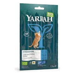 Yarrah Bio kramtomosios lazdelės su ekologiška jautiena, vištiena ir žuvimi, skanėstai katėms