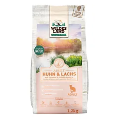 WILDES LAND  Chicken&salmon sausas begrūdis pašaras suaugusioms katėms su vištiena ir lašiša, 1,2 kg