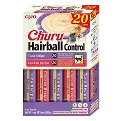 Churu Hairball kreminis skanėstas su vištiena ir tunu katėms, 20x14 g