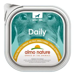 Almo Nature Daily Dog Vištiena drėgnas maistas suaugusiems šunims su kumpiu ir sūriu, 300 g