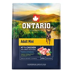 Ontario Adult Mini Chicken & Sweet Potatoes grūdų neturintis sausas maistas suaugusiems mažų veislių šunims su vištiena ir saldžiosiomis bulvėmis, 2,25 kg