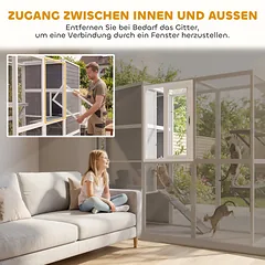 Lauko voljeras katėms 191x83x178 cm, medinis, su nameliu, 3 platformomis ir stogu, 3–4 katėms iki 10 kg, pilkas — 5 nuotrauka