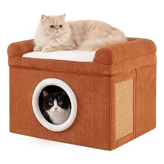 GIANTEX Katzenhaus Mit Sitzplattform, Sisal Und Rutschfestem Boden