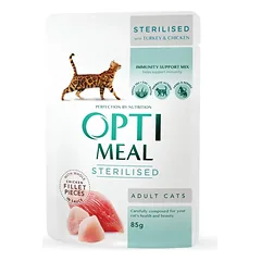 OPTIMEAL konservai sterilizuotoms katėms su kalakutiena ir vištiena 85g x 12