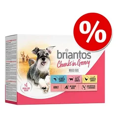 Briantos Chunks in Gravy drėgnas maistas šunims, ekonominė pakuotė 48 x 100 g