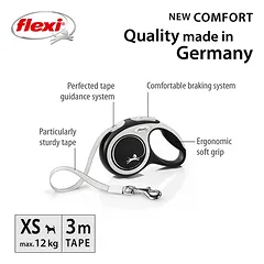 FLEXI pavadėlis šuniui New Comfort XS juostinis 3m, juodas — 2 nuotrauka