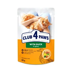 CLUB 4 PAWS Premium konservuotas ėdalas suaugusioms katėms su antiena padaže 24x80 gr